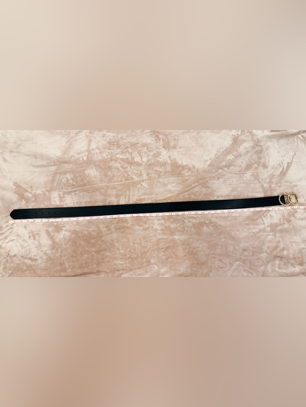Ellen Tracy Black Leather Belt with Double Gold Rings